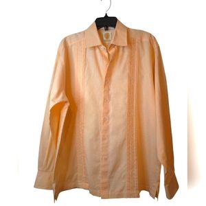 Bahamas Manchester Men's Authentic Guayabera Salmon Long Sleeve Shirt - Size L